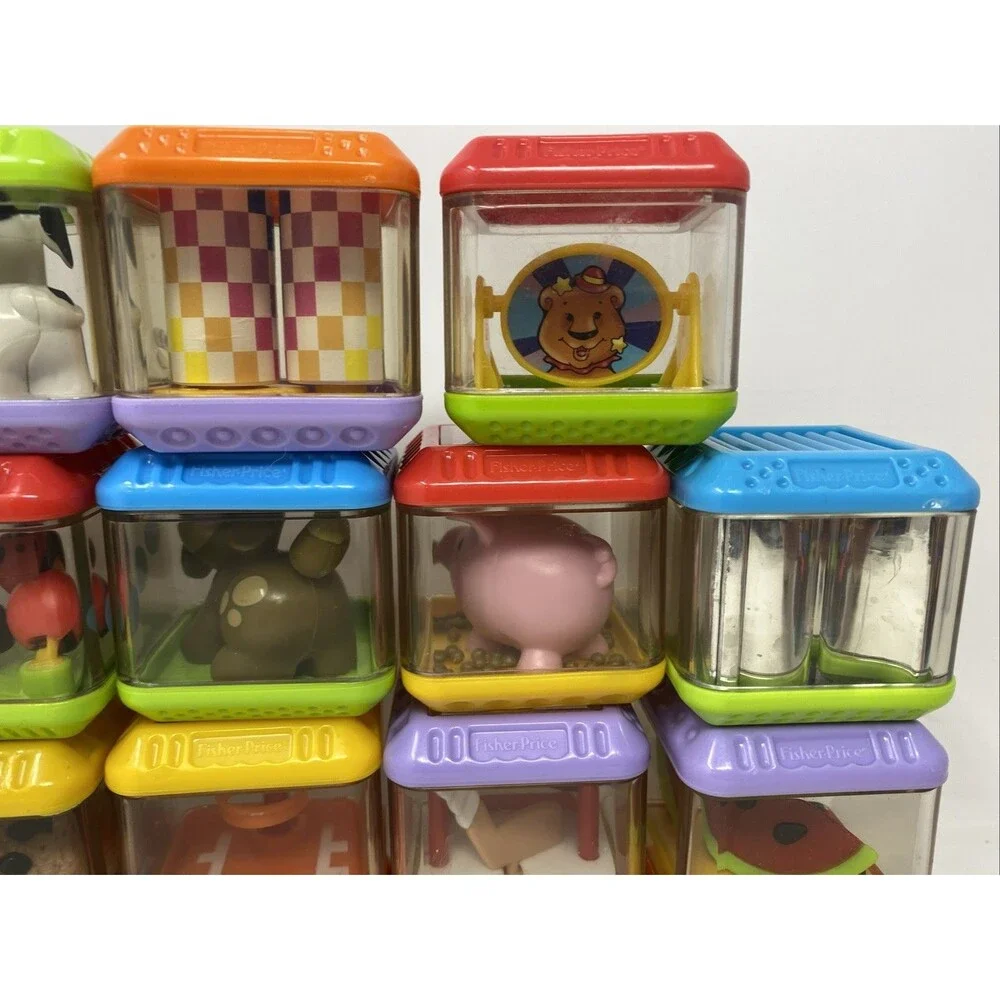 Fisher Price Peek A Boo Building Blocks Animals Sensory Play Toy Set Lot 27